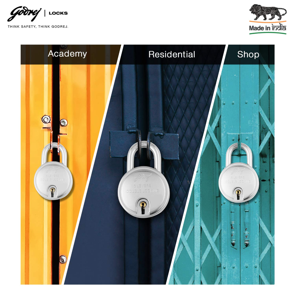 Godrej Locks I Round Padlock 50mm I 3 Keys I Padlock for Main Door I Gate Lock I Lock for Tool Box and Offices I Silver Finish I 8148